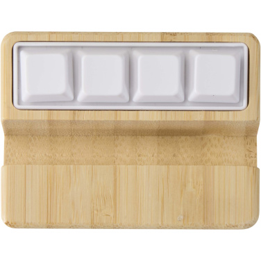 Logotrade profilprodukter bild: Algol telefonställ och fidget-leksak av återvunnen plast med detaljer i bambu