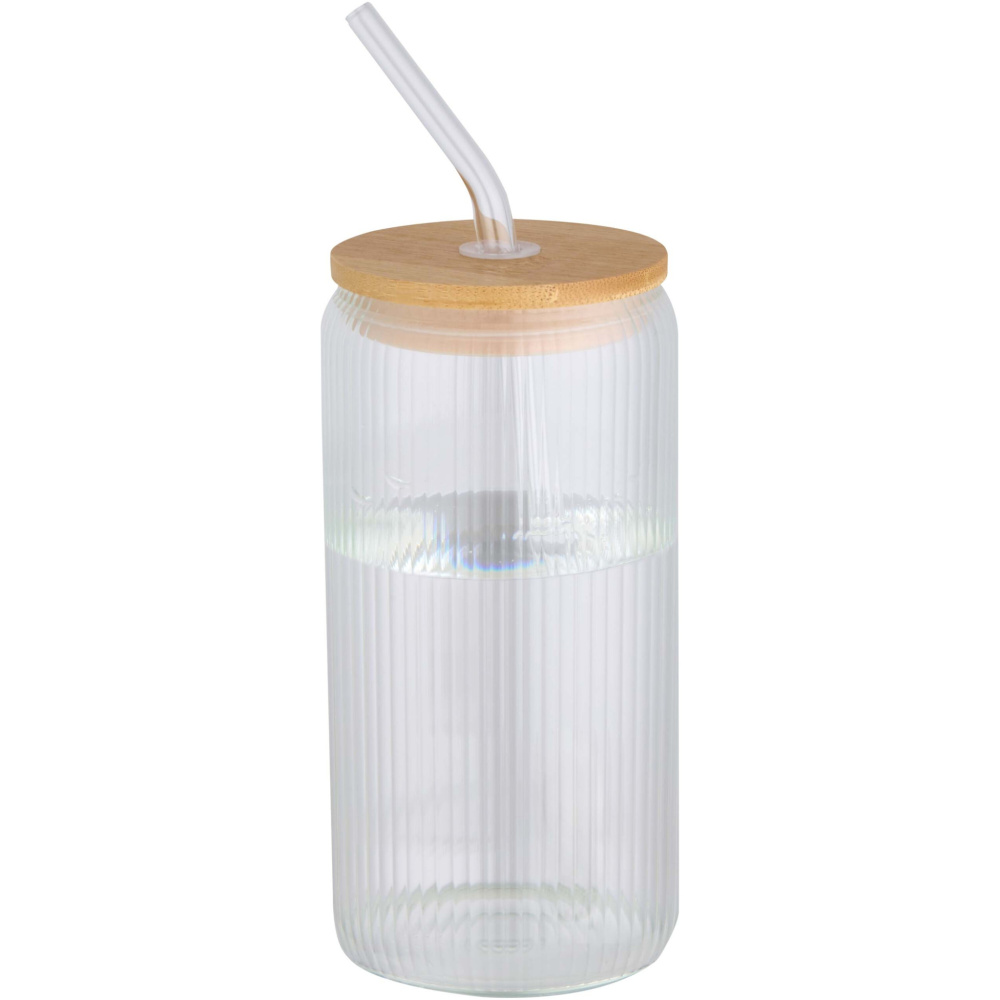 Logotrade reklamprodukter bild: Mirage 500 ml enkelväggig mugg i borosilikatglas med lock i bambu