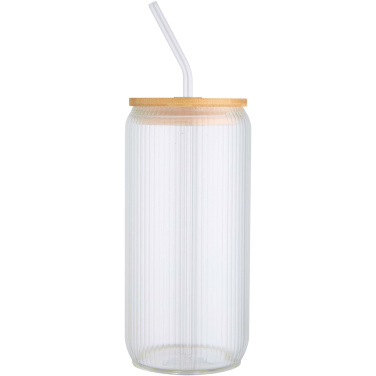 Logotrade profilprodukter bild: Mirage 500 ml enkelväggig mugg i borosilikatglas med lock i bambu