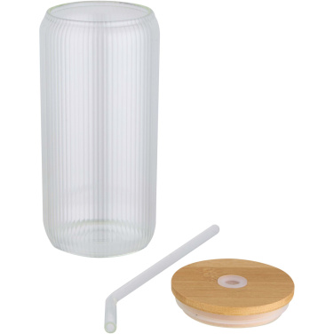 Logotrade kampanjprodukter bild: Mirage 500 ml enkelväggig mugg i borosilikatglas med lock i bambu