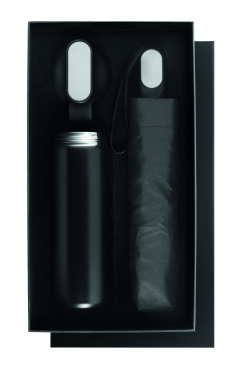 Logotrade profilreklam bild: Paraply + flaska presentset